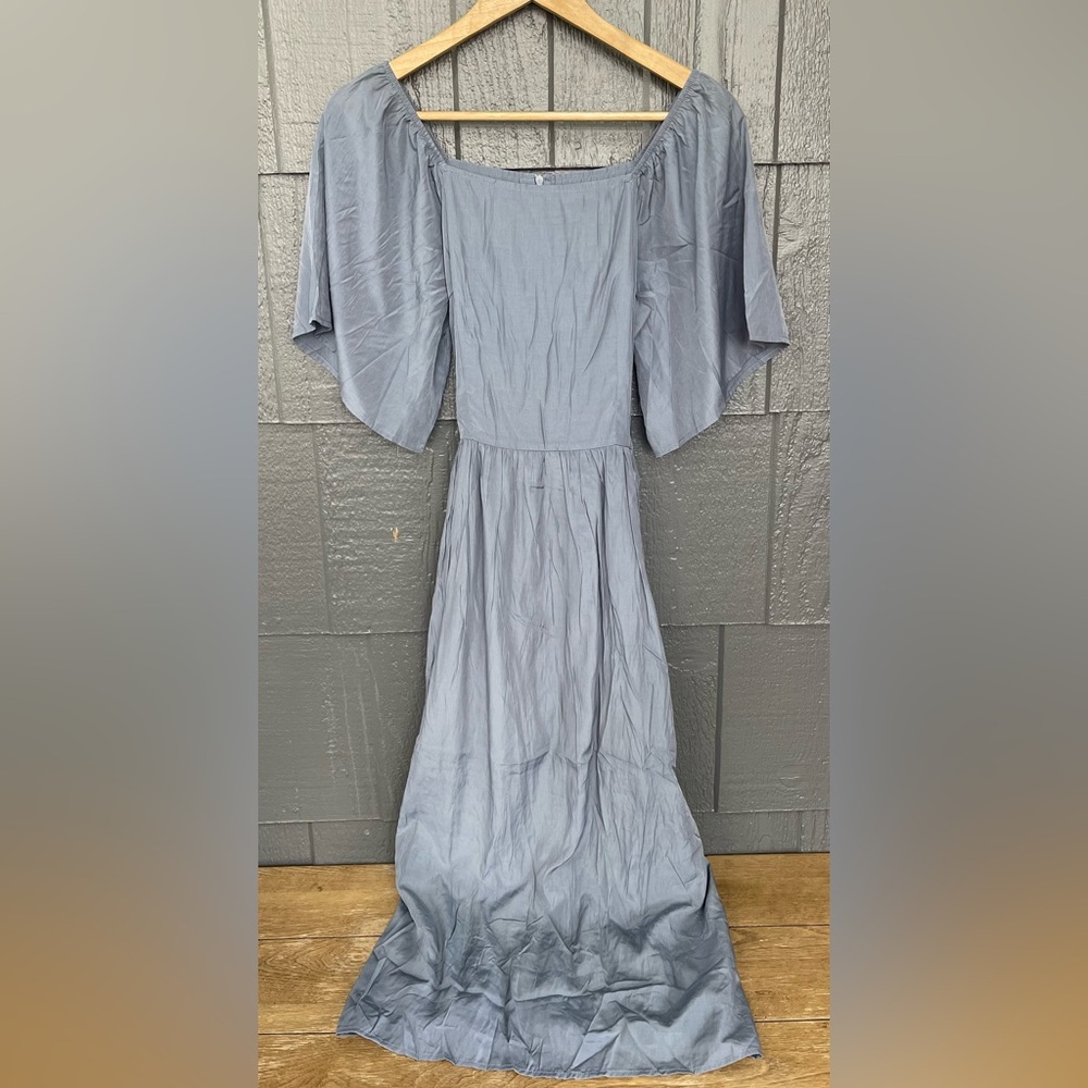 Petallush Half Sleeve Square Neck Tie Waist Summer Midi Dress With Pocket - Picture 8 of 13